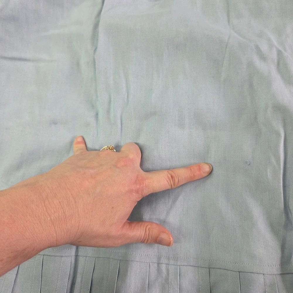 J Song Way Linen Skirt Set Women 18 Light Blue Pleated Sleeveless Button Top Vtg